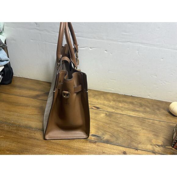 Michael Kors Hamilton Medium Satchel MK Logo Shoulder Strap Handbag (Vanilla) - Picture 4 of 13